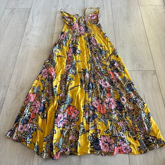 Free People Through The Vine Maxi Slip Dress Gold Floral Maize Combo Sz S - Picture 6 of 8